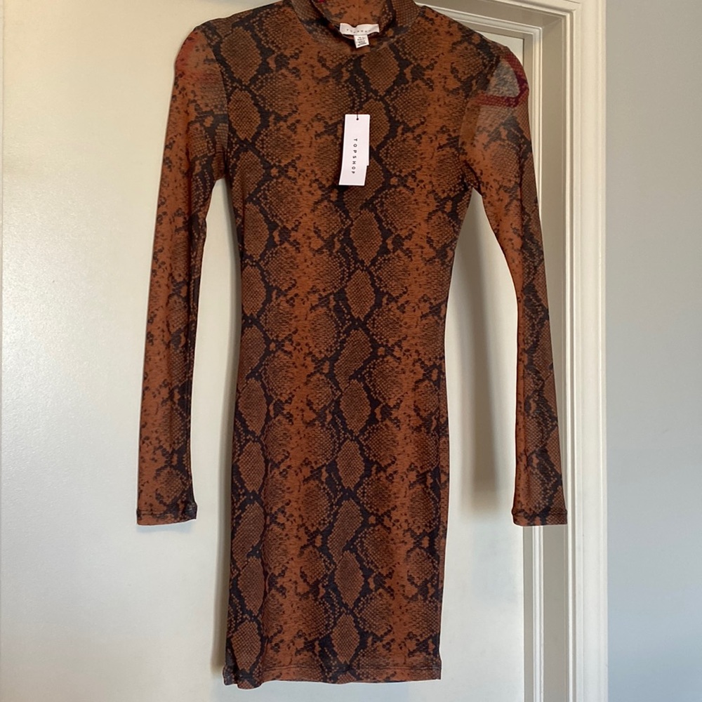 *NEW Brown Snakeskin long sleeved tight short dress from Topshop size US 2.